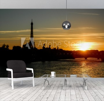 Picture of Beautiful sunset panorama of Paris with Eifell tower